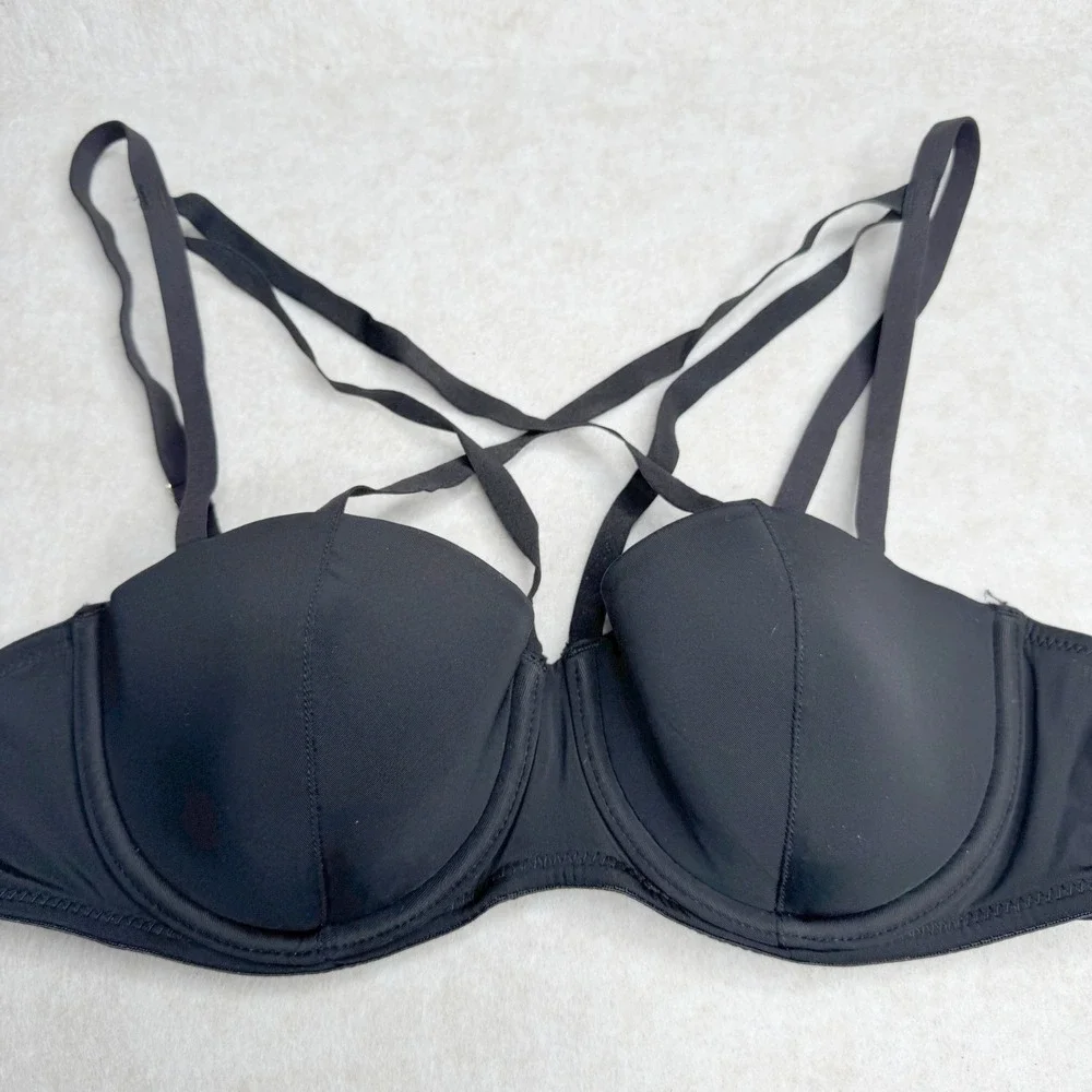 Adore Me 34B Black Multi Strappy Front‎ Push Up Underwire Bra Size 34 B 34B
